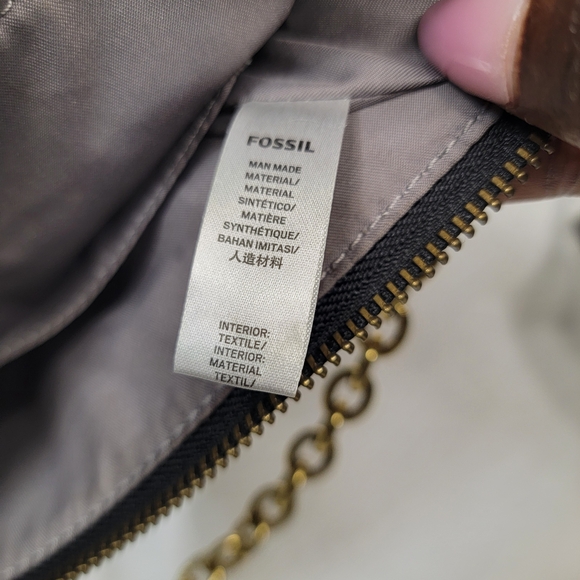 Fossil Gray Snakeskin Print Half Moon Clutch Bag Shoulder Purse Gold Chain MCM - Picture 8 of 9